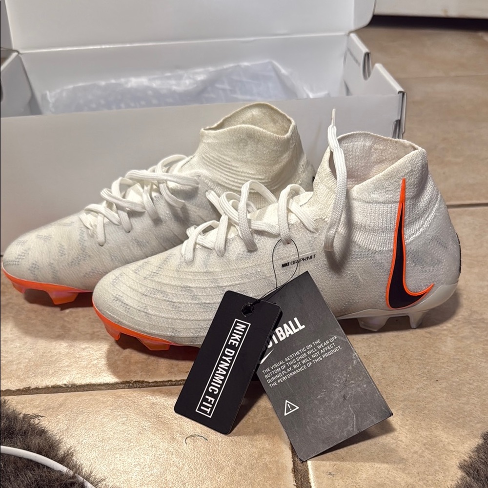 Nike White and Orange High-Top Soccer Cleats